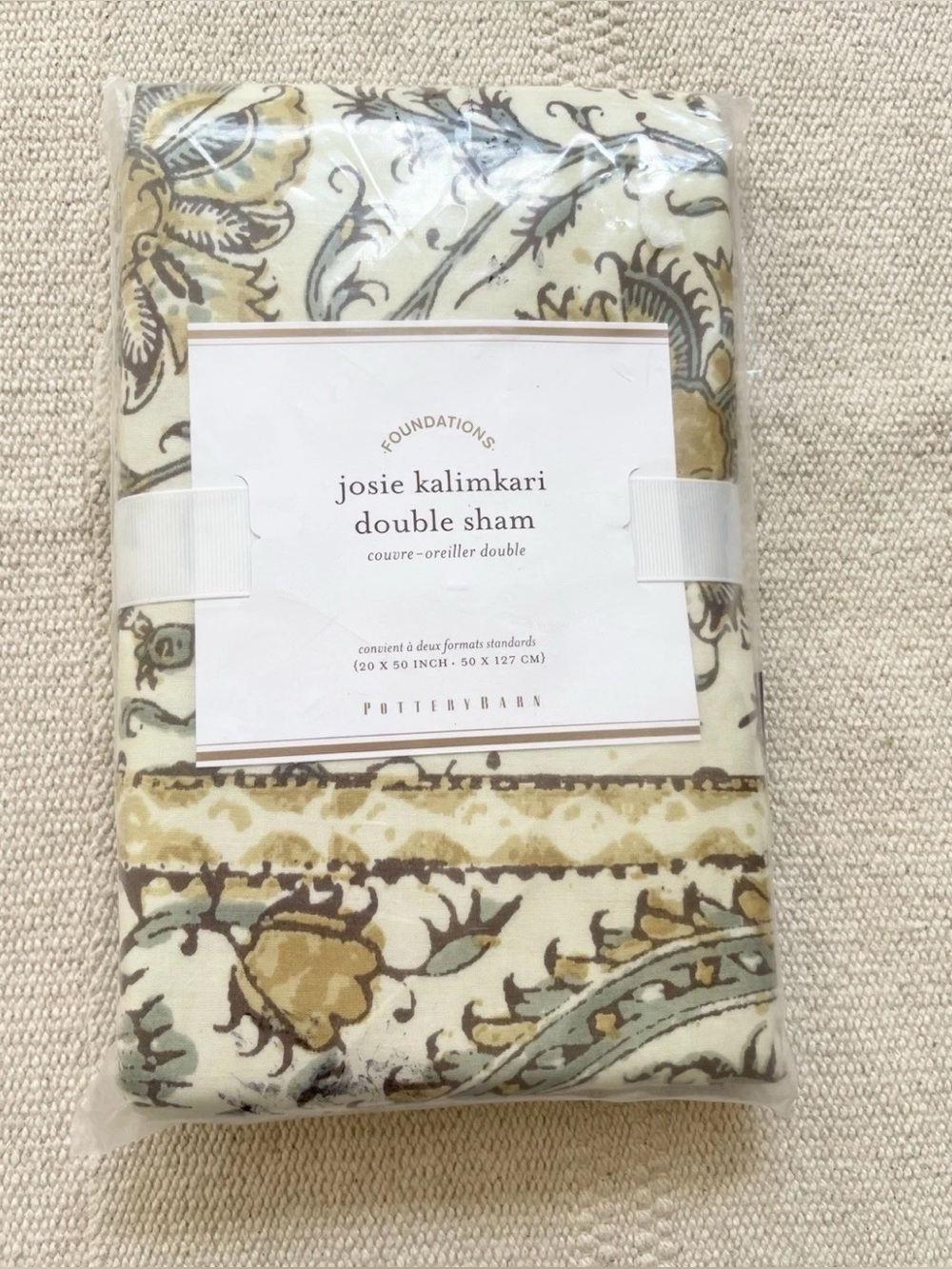 POTTERY BARN Double Size Sham Josie Kalimkari 100% Cotton 20”x50” One Sham